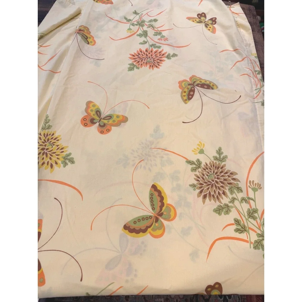 Cannon Flat Sheet Vintage FULL Yellow Butterfly Floral 70s 80s Percale fabric‎